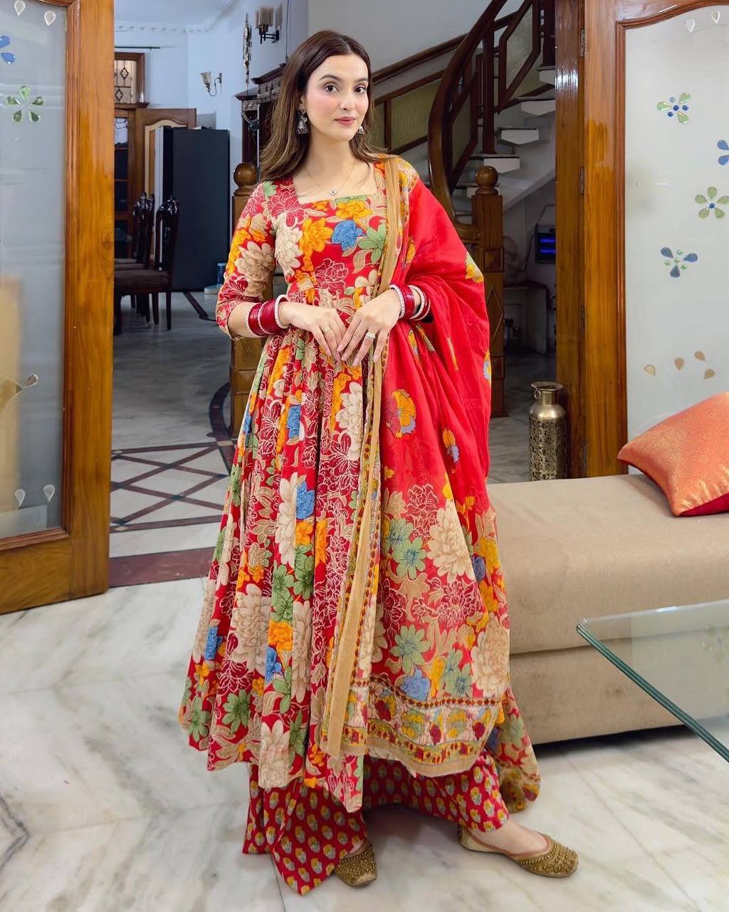 Elegant Red Floral Handloom Kurti – Comfort Meets Tradition AL"