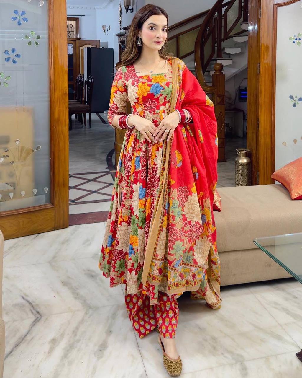 Elegant Red Floral Handloom Kurti – Comfort Meets Tradition AL"