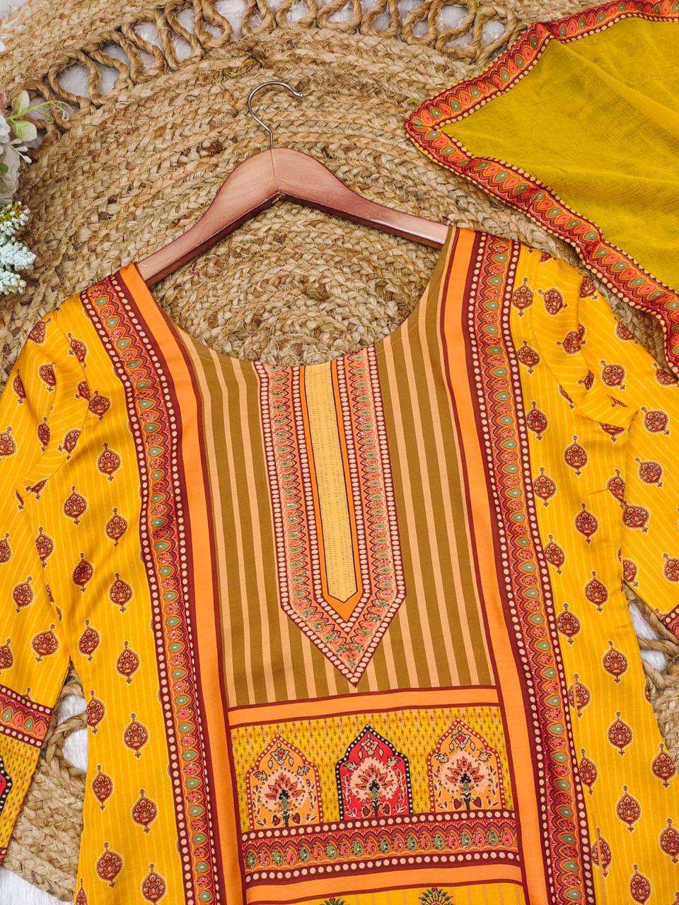 Satin Silk Digital Print Salwar Suit Set – Elegance Meets Tradition! AL