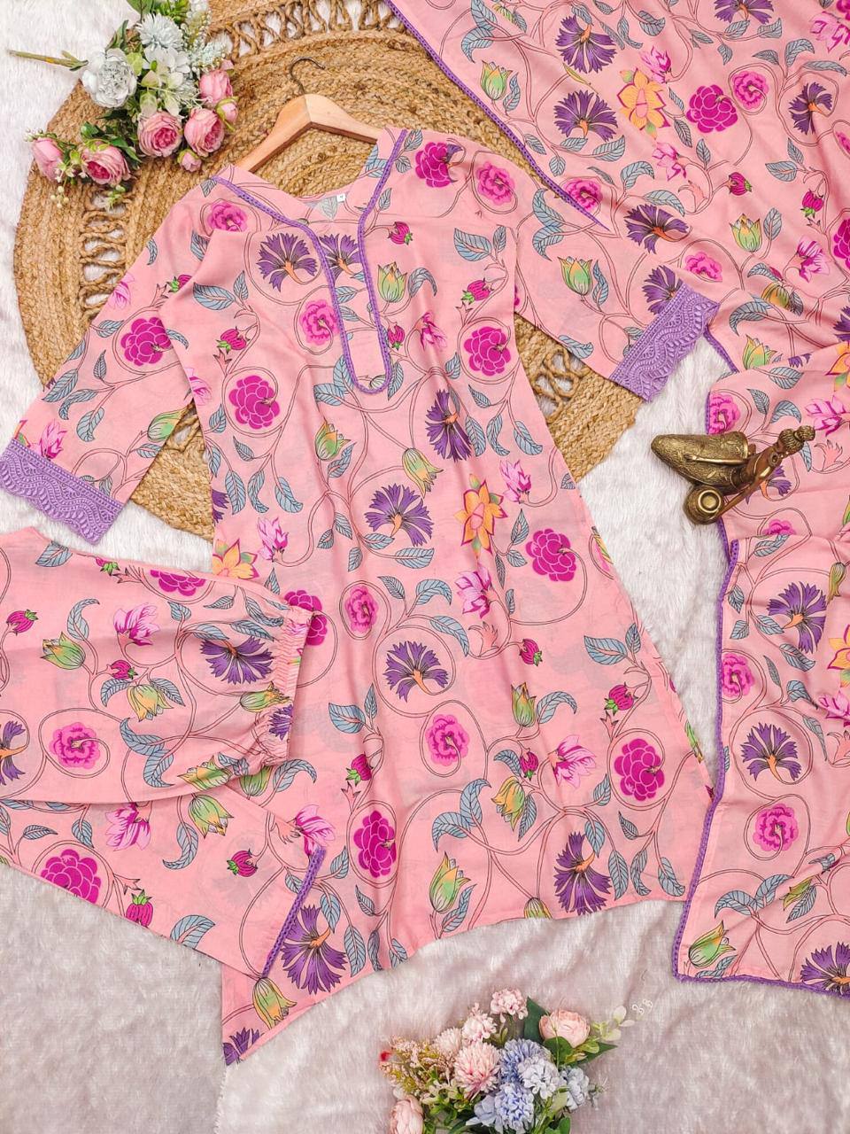 Elegant A-Line Kurta with Matching Pants & Dupatta | AL ✨