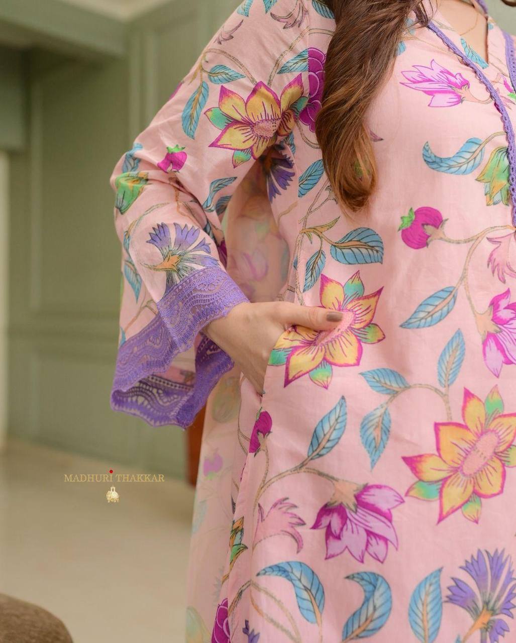 Elegant A-Line Kurta with Matching Pants & Dupatta | AL ✨