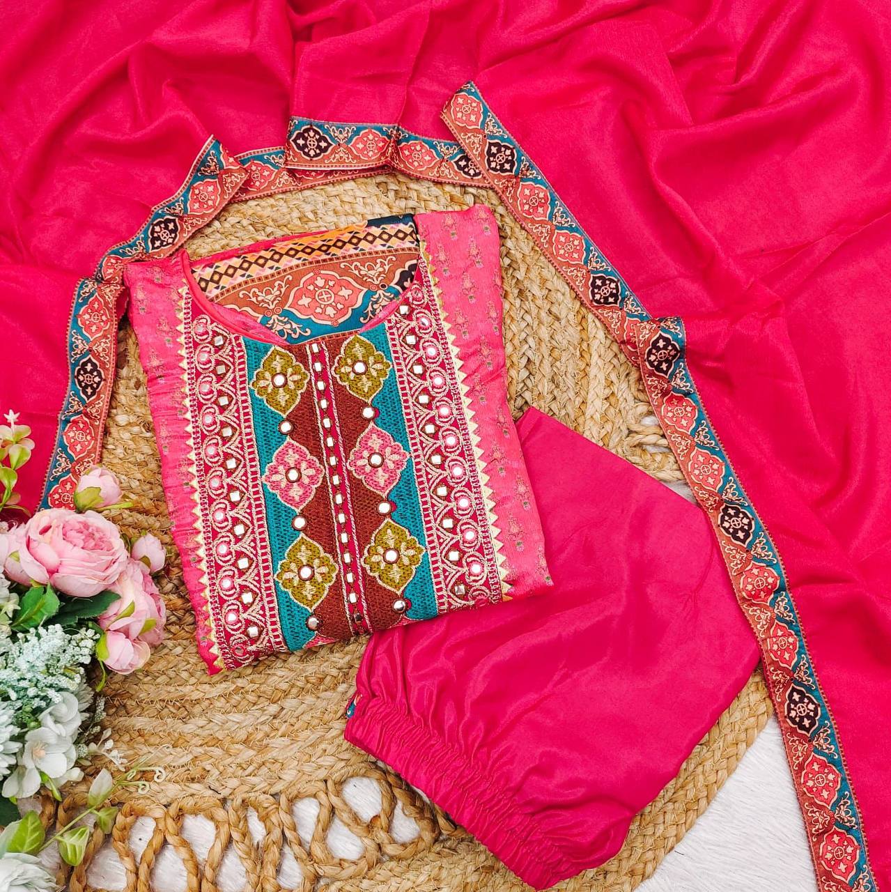 Chinon Embroidered Kurta Set with Dupatta – AL