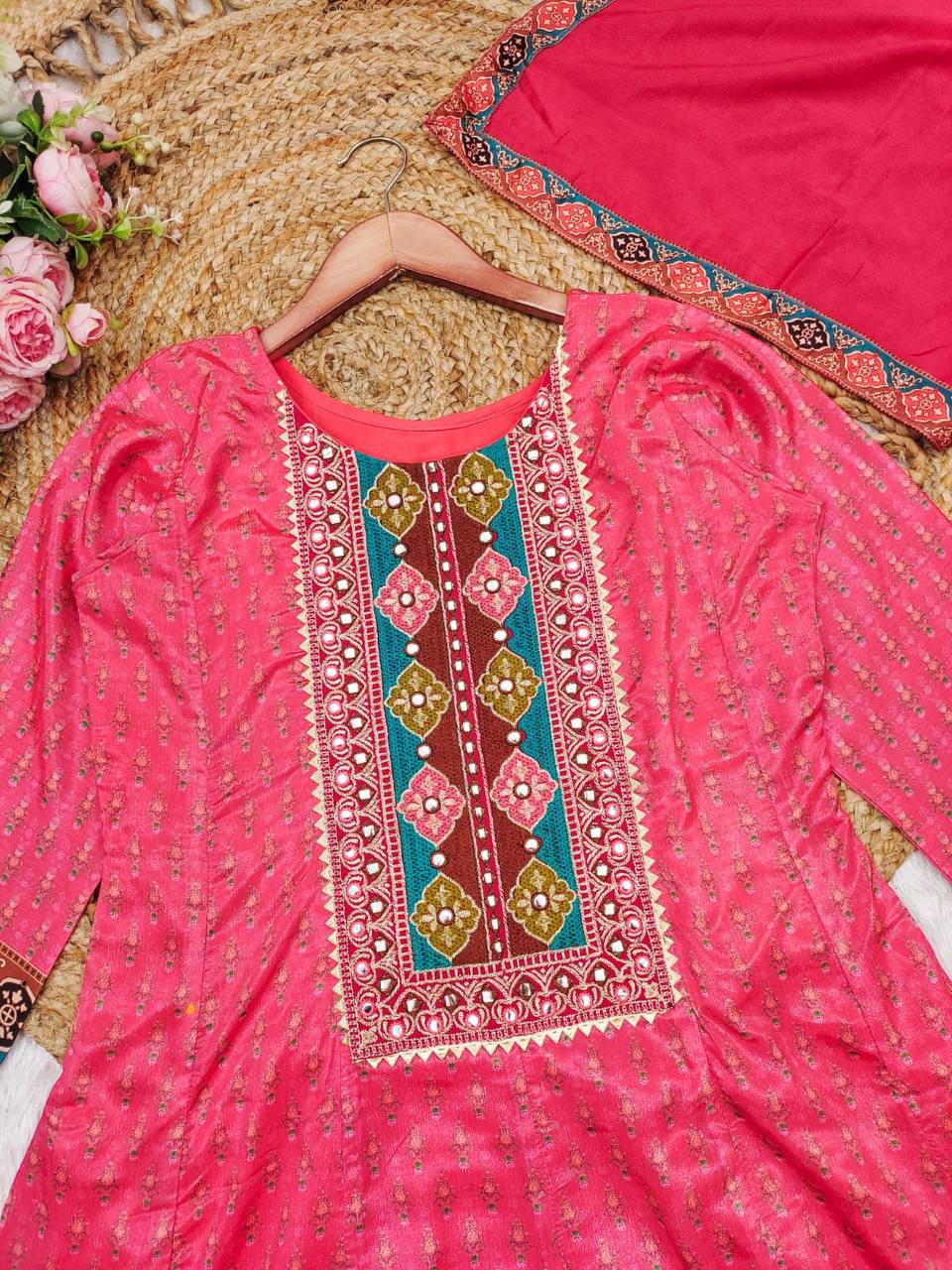 Chinon Embroidered Kurta Set with Dupatta – AL
