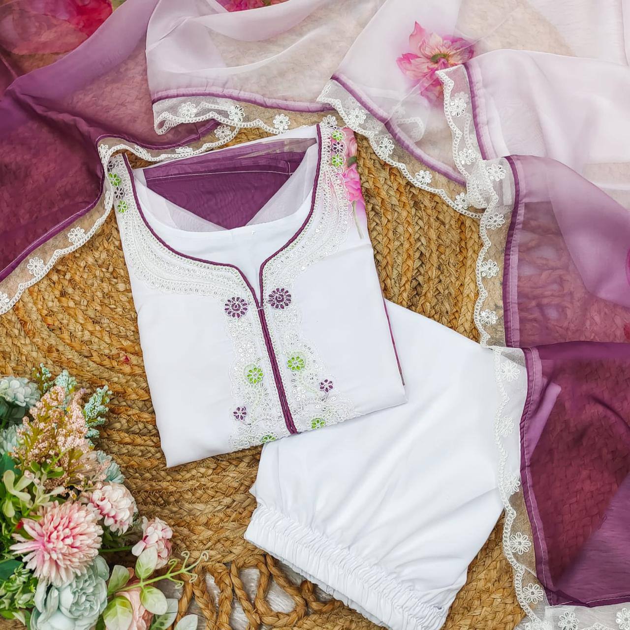 Georgette Embroidered Kurti Set – AL 🌸