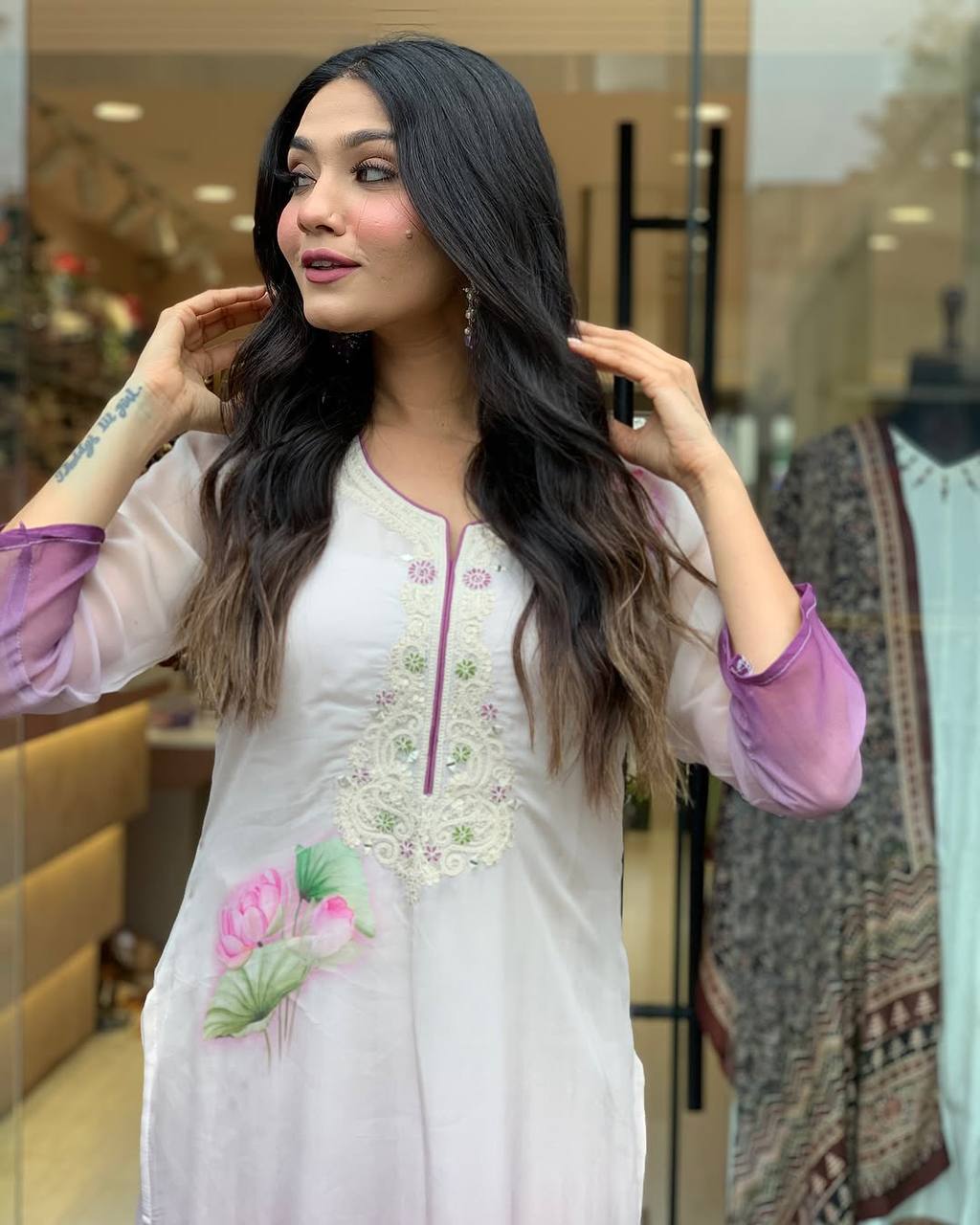 Georgette Embroidered Kurti Set – AL 🌸