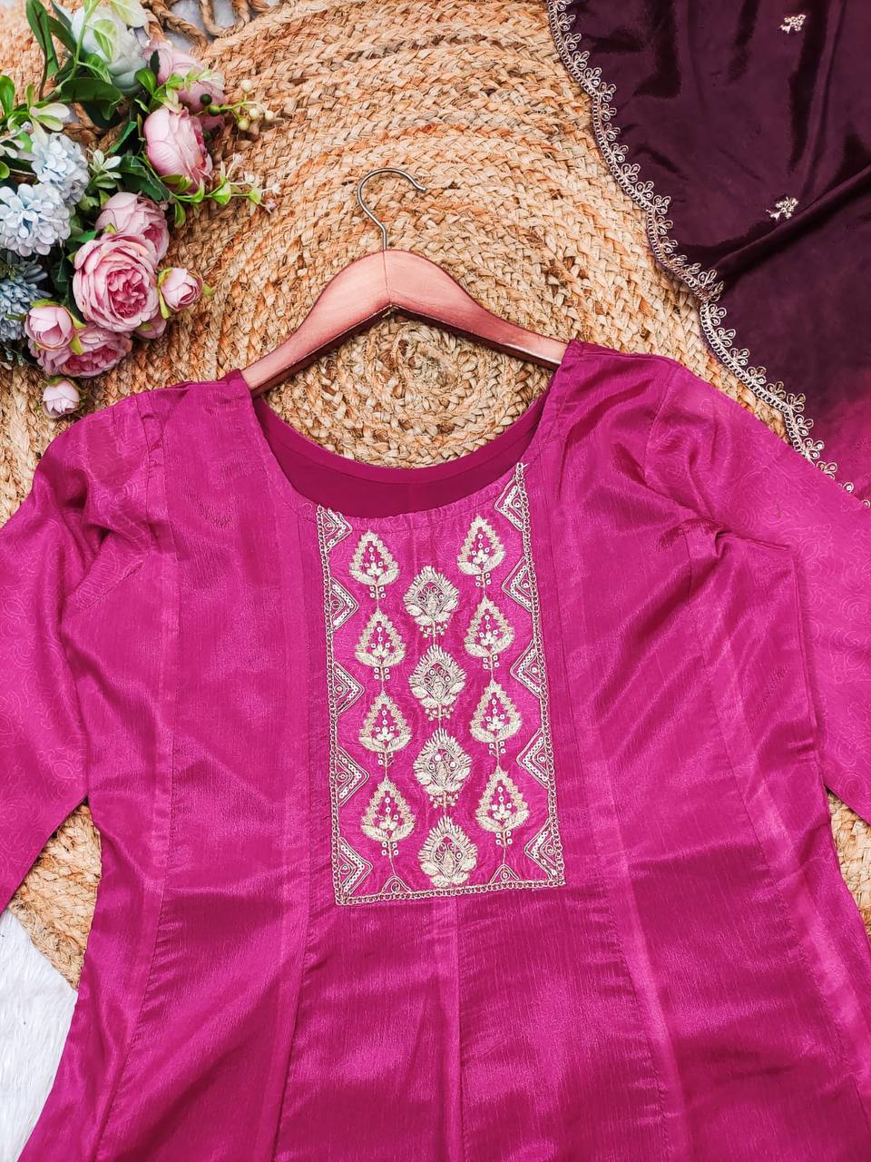 Embroidered Salwar Suit with Ombre Dupatta – AL