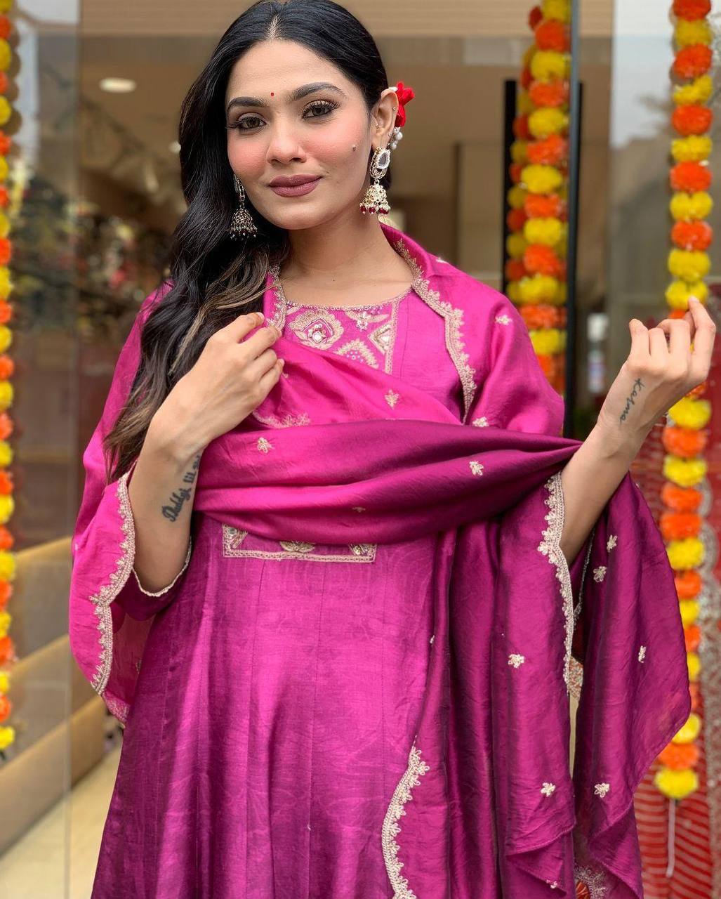 Embroidered Salwar Suit with Ombre Dupatta – AL