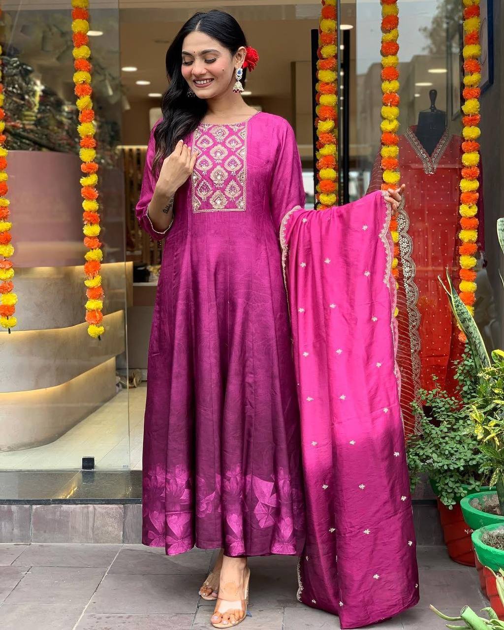 Embroidered Salwar Suit with Ombre Dupatta – AL