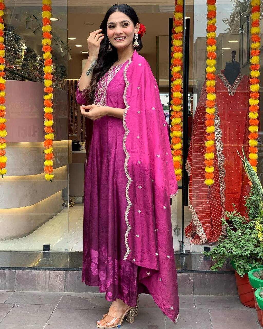 Embroidered Salwar Suit with Ombre Dupatta – AL