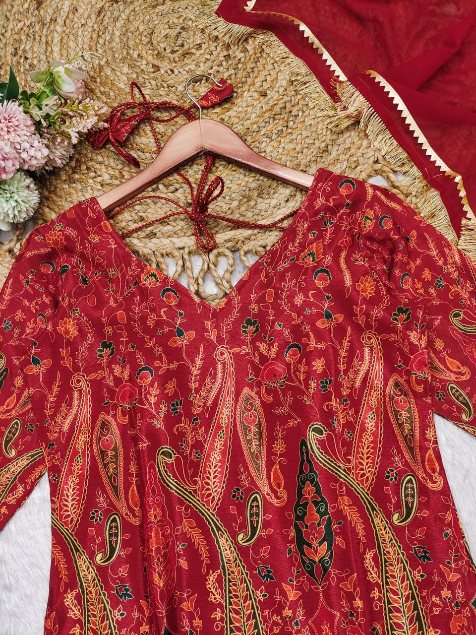 Paisley Print Kurti Set with Dupatta – AL 🌸