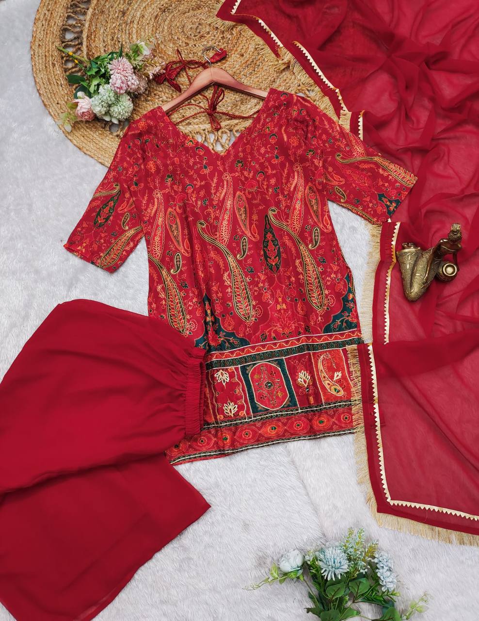 Paisley Print Kurti Set with Dupatta – AL 🌸