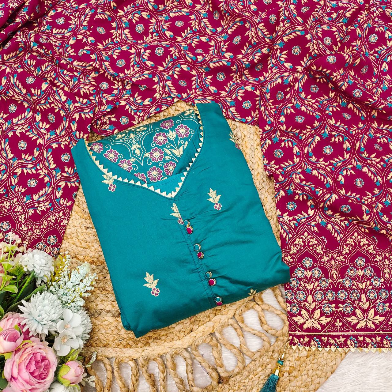 Roman Silk Suit with Chinon Foil Work Dupatta – AL