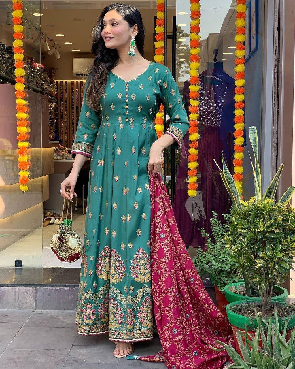 Roman Silk Suit with Chinon Foil Work Dupatta – AL