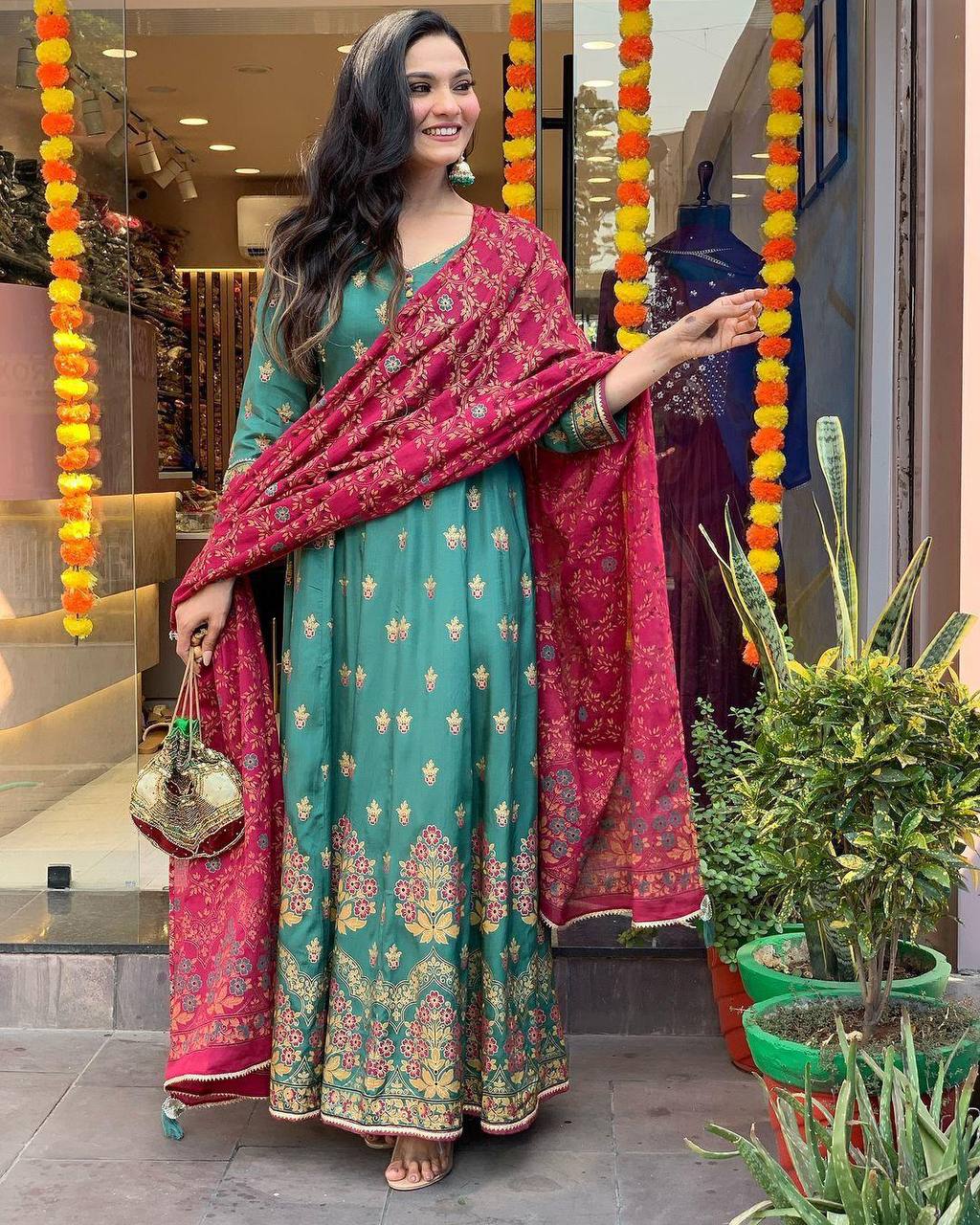 Roman Silk Suit with Chinon Foil Work Dupatta – AL