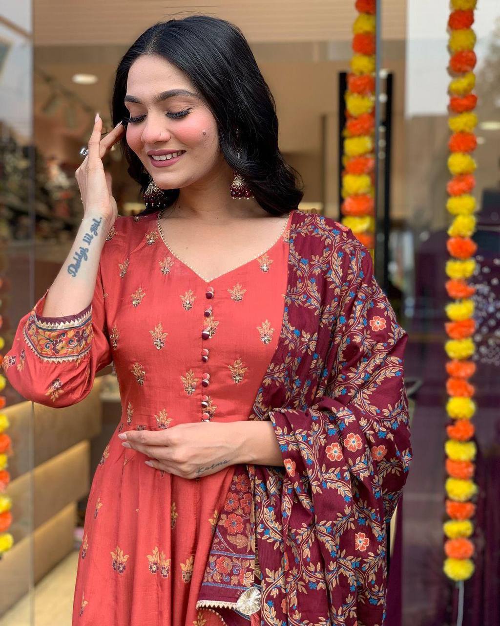 Roman Silk Suit with Chinon Foil Work Dupatta – AL