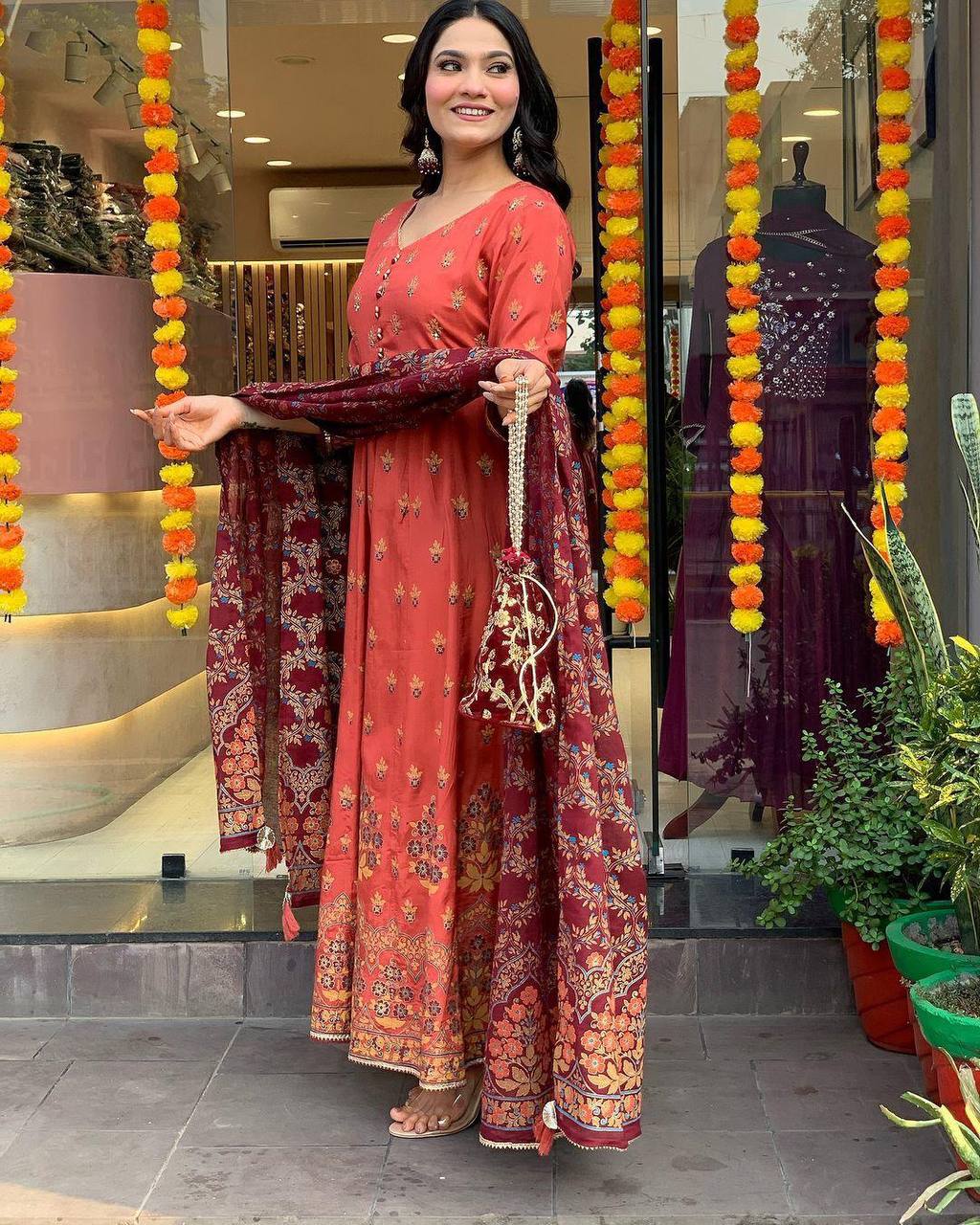 Roman Silk Suit with Chinon Foil Work Dupatta – AL