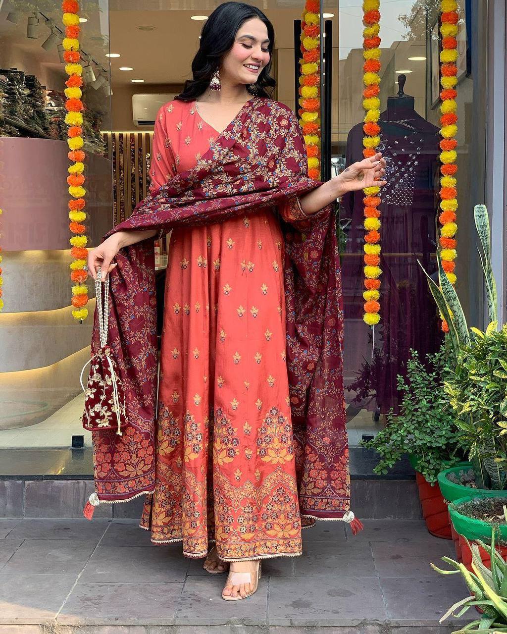 Roman Silk Suit with Chinon Foil Work Dupatta – AL
