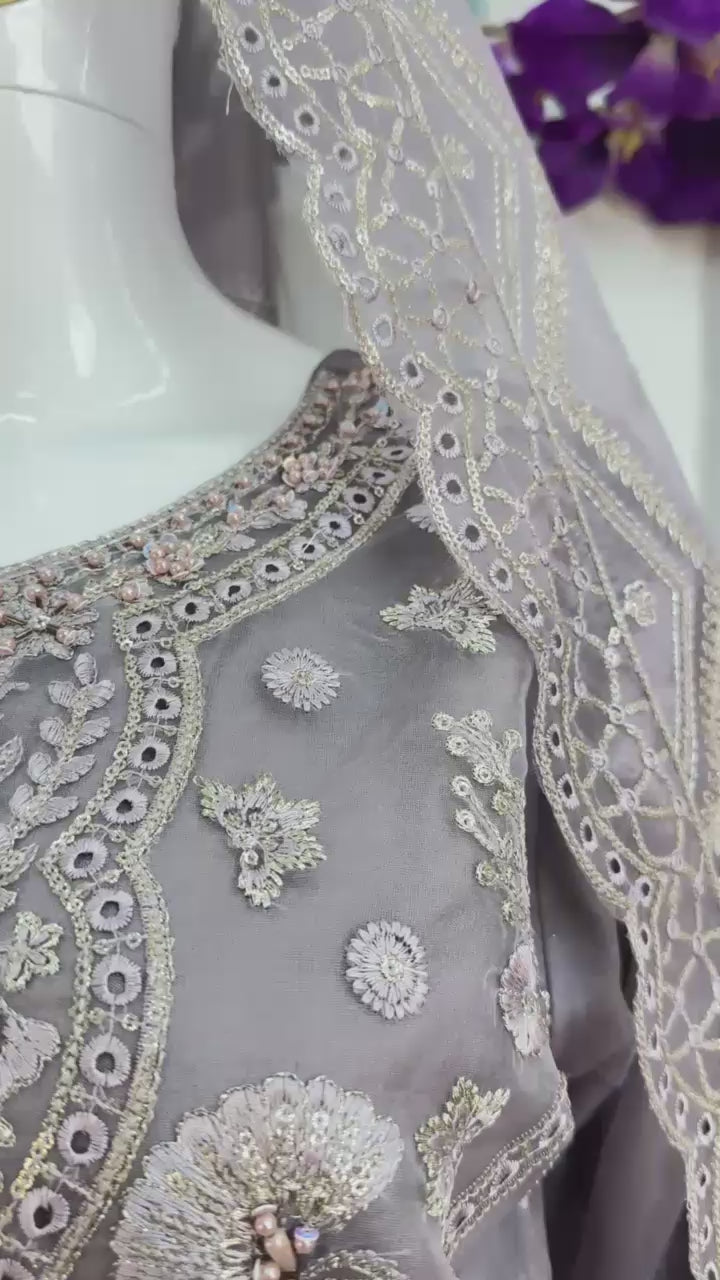 Load video: Pakistani Readymade Organza Kurti Set