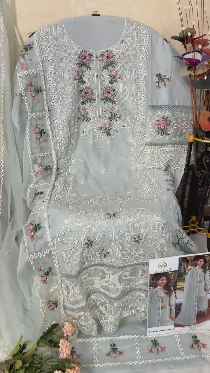Load video: Premium Pakistani Embroidered Suit ✨} Semi-Stitched