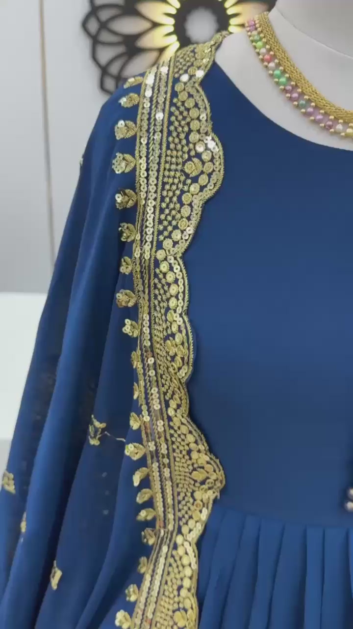 Load video: Premium Embroidered Sequence Kediya Set with Lehenga &amp; Dupatta | Elegant Ethnic Wear 💫
