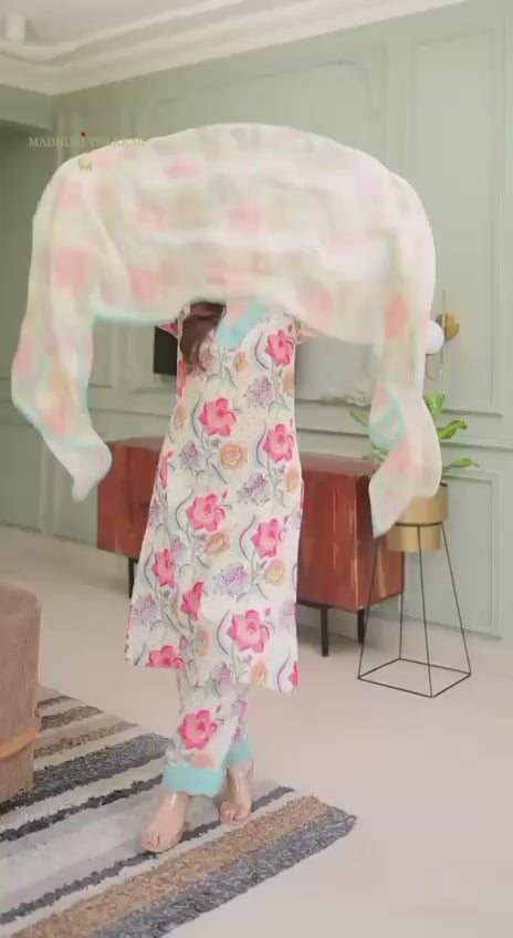Load video: Elegant A-Line Kurta with Matching Pants &amp; Dupatta | AL ✨