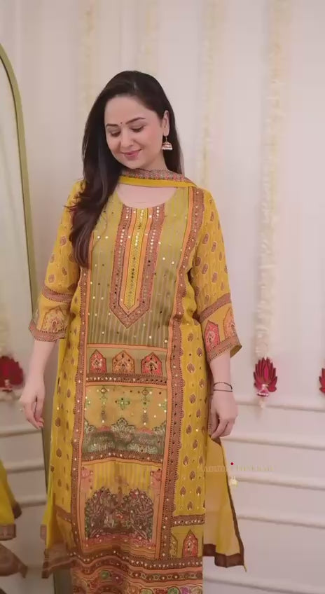 Load video: Satin Silk Digital Print Salwar Suit Set – Elegance Meets Tradition! AL