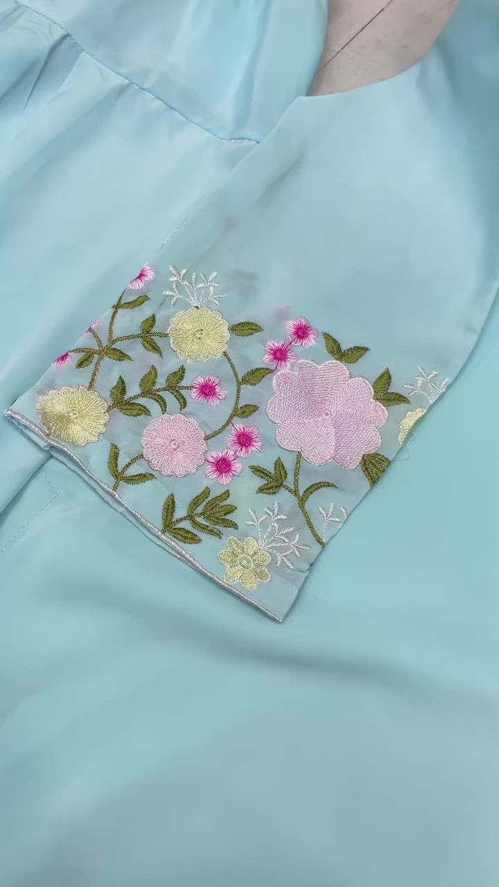 Load video: 🌟 Designer Farsi Style 3-Piece Salwar Suit in French Crape with Embroidery &amp; Organza Dupatta 🌟