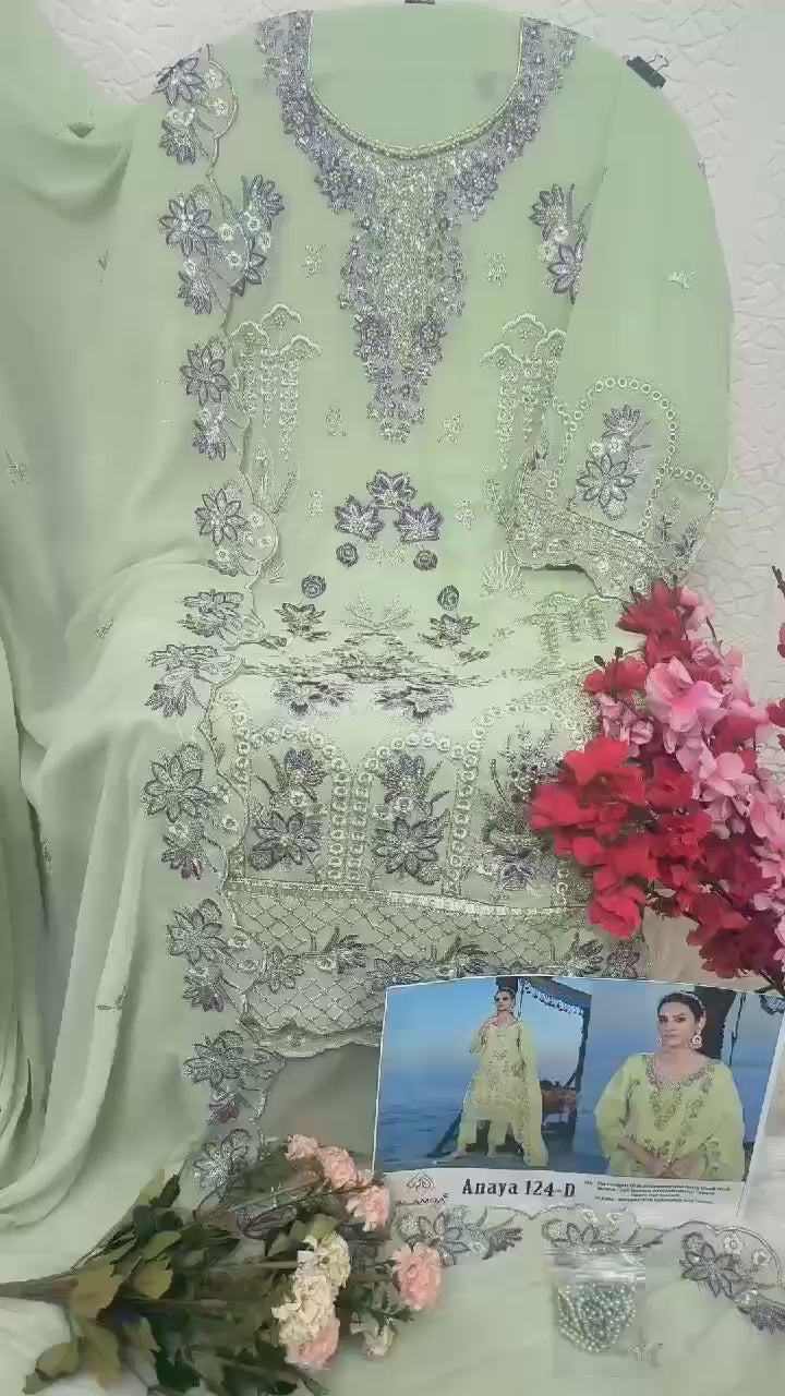 Load video: Elegant Festive Wear with Sequins &amp; Khatli Hand Embroidery-(Semi-Stitched)