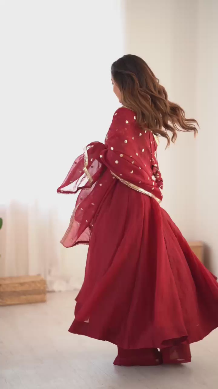Load video: Crunchy Silk Gown with Embroidery Dupatta Set