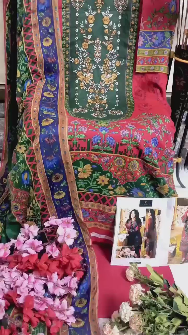 Load video: Luxury Lawn Edition – Premium Cambric Cotton Suits with Elegant Dupattas ( Semi stitched )
