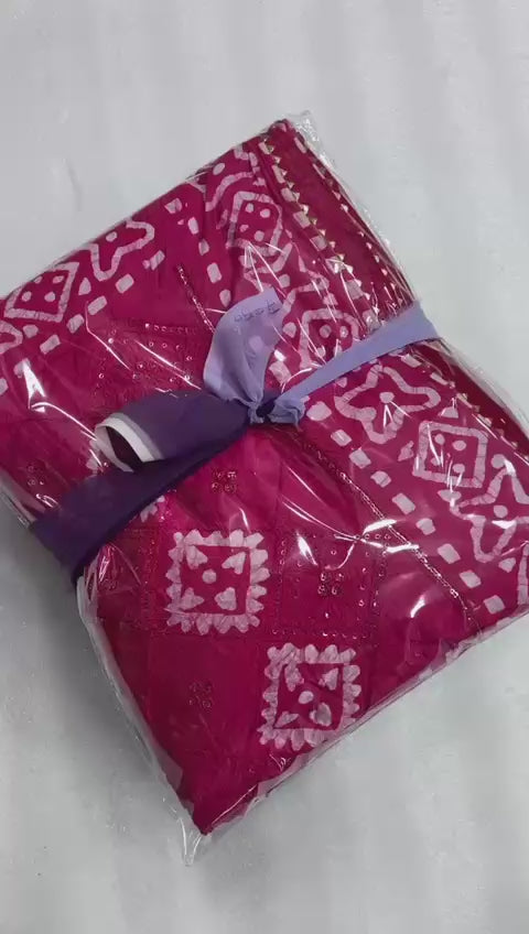 Load video: Premium Batik Sequin Saree with Designer Blouse &amp; Latkan Border